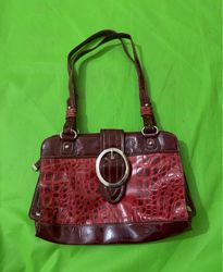 Red Crocodile Embossed Handbag