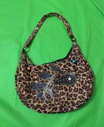 Leopard print hobo bag with embellished front