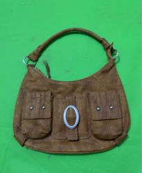 Brown Faux Leather Shoulder Bag