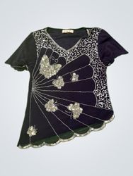 Women's Black Sequined Butterfly T-Shirt