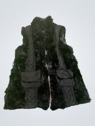Black Fur Vest with Cable Knit Panels