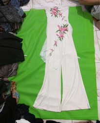 White Dress with Pink Floral Embroidery