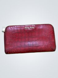 Miu Miu Red Crocodile Embossed Leather Zip Around ..