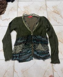 Derhy Women's Green Ruffled Cardigan
