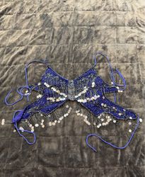 Blue Beaded Bra Top with Sequins