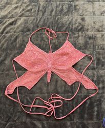 Pink Sequin Butterfly Halter Top