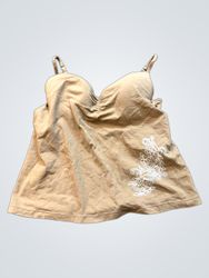 Tan tank top with floral embroidery