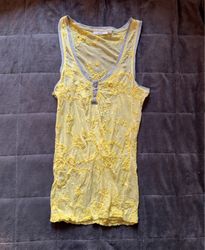 DRANELLA Yellow Embroidered Tank Top
