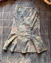 Blue Floral Print Midi Skirt