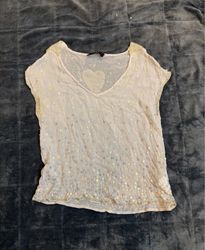 Women's Sequin Heart V-Neck Top