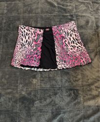 Pink and Black Leopard Print Mini Skirt