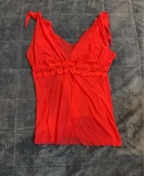 Red Tank Top with Lace Detail