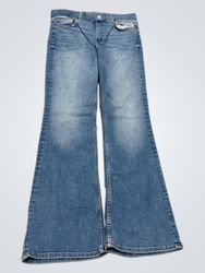 Blue Flared Jeans with Embroidered Pockets
