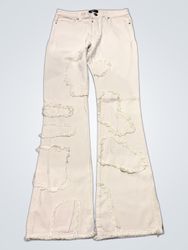 NOVAMEN Beige Distressed Flare Jeans