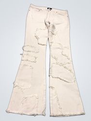 NOVAMEN Beige Flared Jeans with Ripped Details