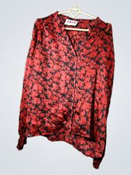 Morgan for Morgan Red Floral Print Button-Up Blous..