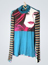 Desigual Women's Long Sleeve Mock Neck Graphic Pri..
