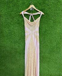 Pink Sequin Embellished Halter Neck Maxi Dress