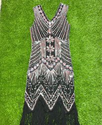 Black Flapper Dress with Sequins and Fringe