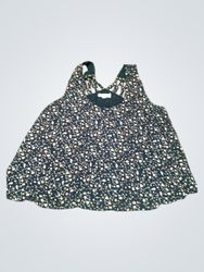 MINE ブラックフローラルプリント クロスストラップ タンクトップ