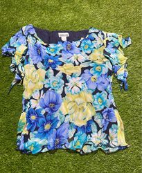 Robbie Bee Floral Print Silk Blouse