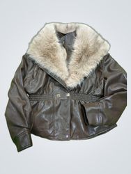 Trendy-ing Brown Leather Jacket with Fur Collar