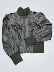 DS&F Black Faux Leather Bomber Jacket