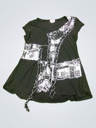 Yvonne Marie Black Tunic Top with Graphic Print an..