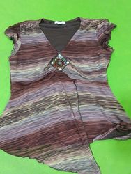 Dressbarn Femme Haut marron rayé orné de perles