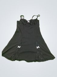 Black slip dress with lace trim