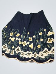 BASIL & MAUDE Black Floral Embroidered Skirt