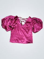 Milk & Honey Purple Puff Sleeve Lace-Up Top