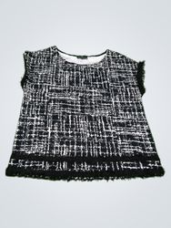 Monari Black and White Patterned Top with Fringe
