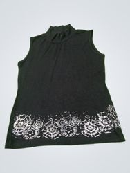 Black Sleeveless Mock Neck Top with Floral Print H..