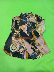 Fashion Nova Sheer Long-Sleeve Chain Print Shirt