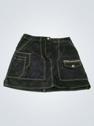Courreges Black Denim Skirt with Neon Green Stitch..