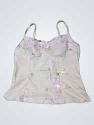 Hellgelbes Camisole mit Blumenstickerei und Schlei..