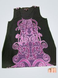 DANA BUCHMAN Black Sleeveless Top with Purple Scro..