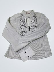 CATANIA Fashion 46 Striped Ruffle Blouse