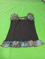 Women's Black Tank Top with Patterned Trim