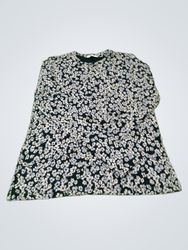 Vestido de manga longa com estampa floral preta