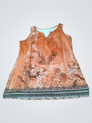Orange Sleeveless Tunic with Floral Print