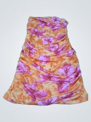 Ruched Floral Strapless Dress