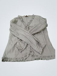 LIV COLLECTION Women's Grey Pleated Ruffle Blouse ..