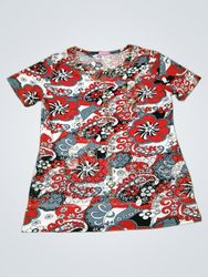 PIELDELUX Women's Red Floral Print Short Sleeve Dr..