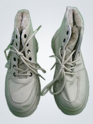 Unbranded White Fur-Trimmed Lace-Up Boots