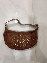 KATHY van Zeeland Brown Embellished Shoulder Bag
