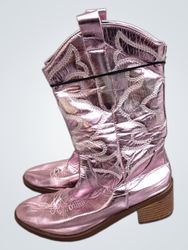 Pink Metallic Embroidered Cowboy Boots