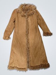 HELYNA brown faux fur trim long coat