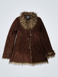 Greenpoint Brown Faux Suede Fellbesetzter Mantel G..